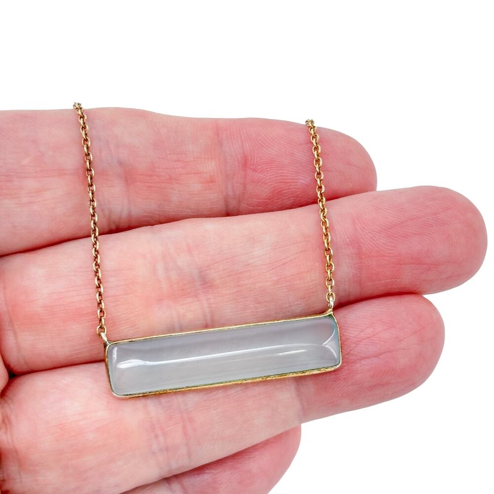 Vintage Sterling Silver 925 Ocean Blue Chalcedony Bar Necklace 16"-18"